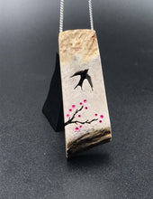 Load image into Gallery viewer, Swallow and Cherry Blossom Branch Necklace, Handmade Bird Lovers Jewelry
