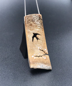Swallow and Cherry Blossom Branch Necklace, Handmade Bird Lovers Jewelry