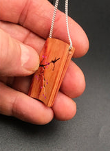 Load image into Gallery viewer, Hummingbird Necklace Wood Carving, Bird and Cherry Blossom Branch Wooden Jewelry
