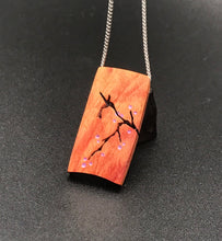 Load image into Gallery viewer, Hummingbird Necklace Wood Carving, Bird and Cherry Blossom Branch Wooden Jewelry
