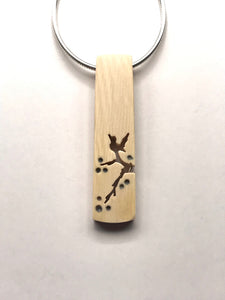Song Bird Perched on Cherry Blossom Branch Pendant
