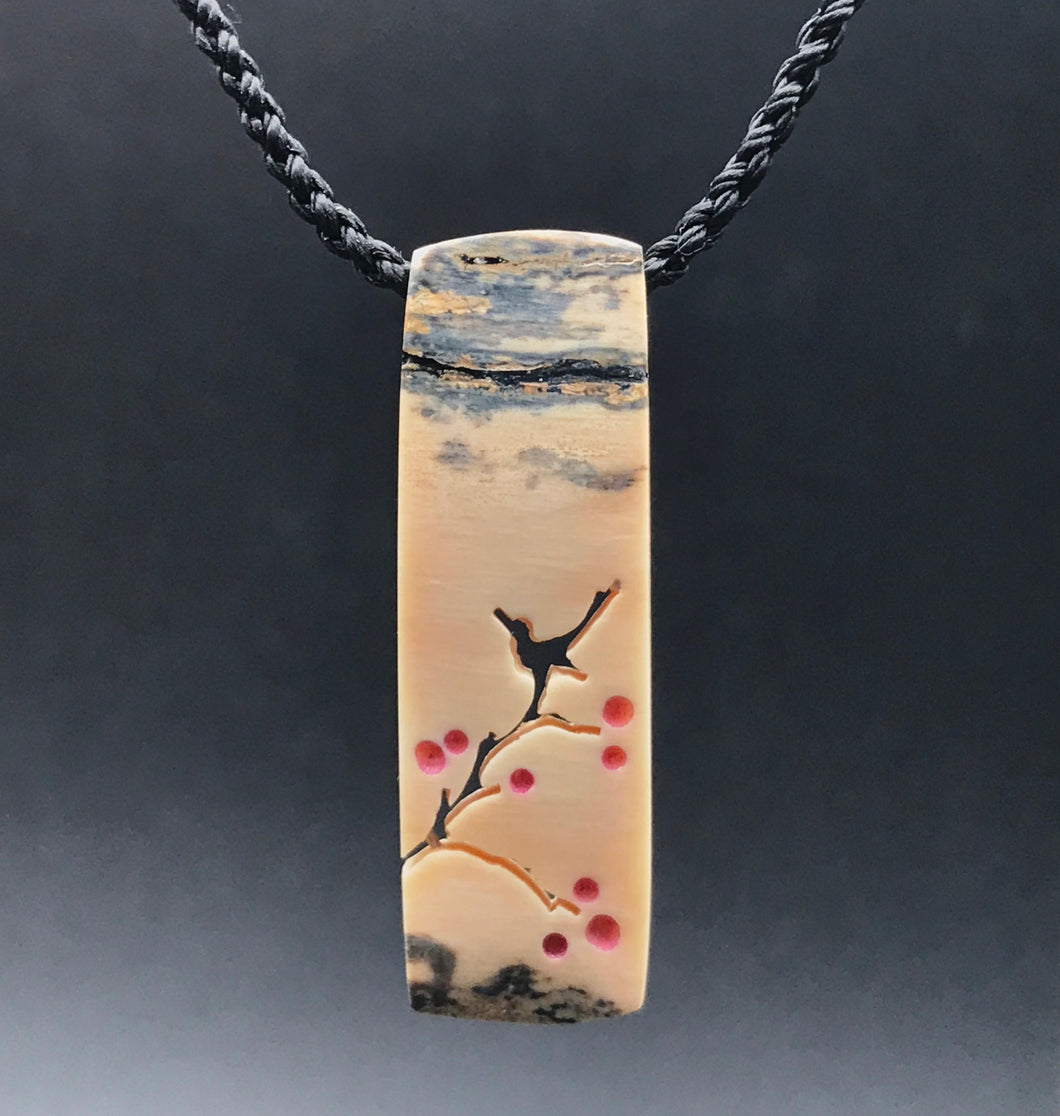 Bird on Cherry Blossom Branch Necklace