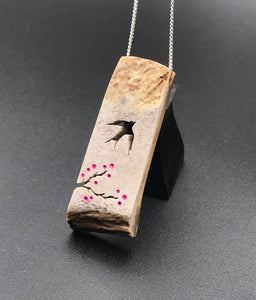 Swallow and Cherry Blossom Branch Necklace, Handmade Bird Lovers Jewelry
